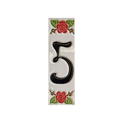 Hand-Painted Italian Ceramic Red Rose House Numbers 10 x 3.3 cm with Black Numbers