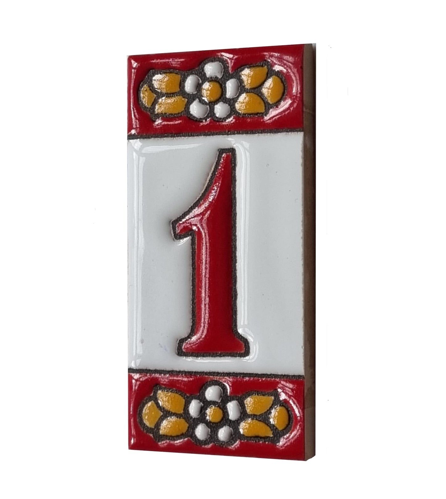 Ceramic House Tile Numbers & Letters, Red Floral Design, Tile Size: 7.5cm x 3.5cm, 2 to 10 Tile Frames