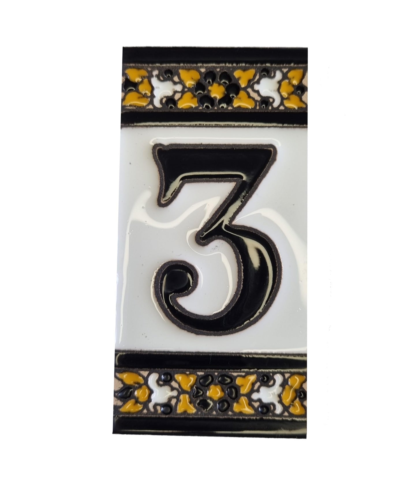 Hand-Painted Black Floral Ceramic Number Tiles 11 x 5.5cm with the option of Metal Filigree Frames