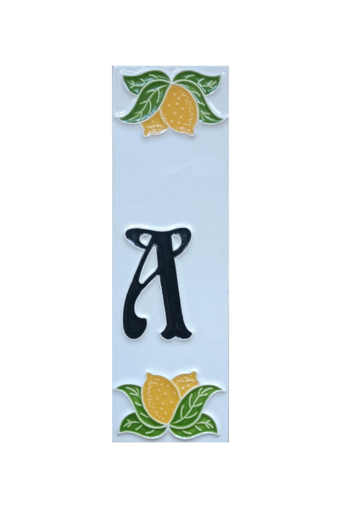 Italian hand-painted lemon ceramic house number tiles with black fonts 10 x 3.3 cm