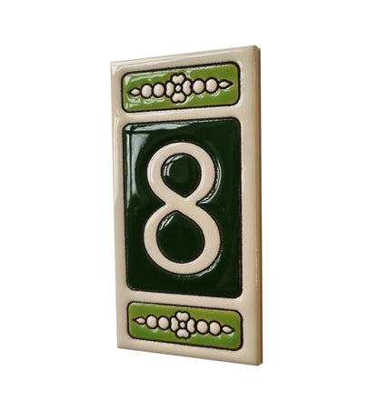 Atalaya Green Hand-Painted Ceramic House Number Tiles 11 x 5.5cm