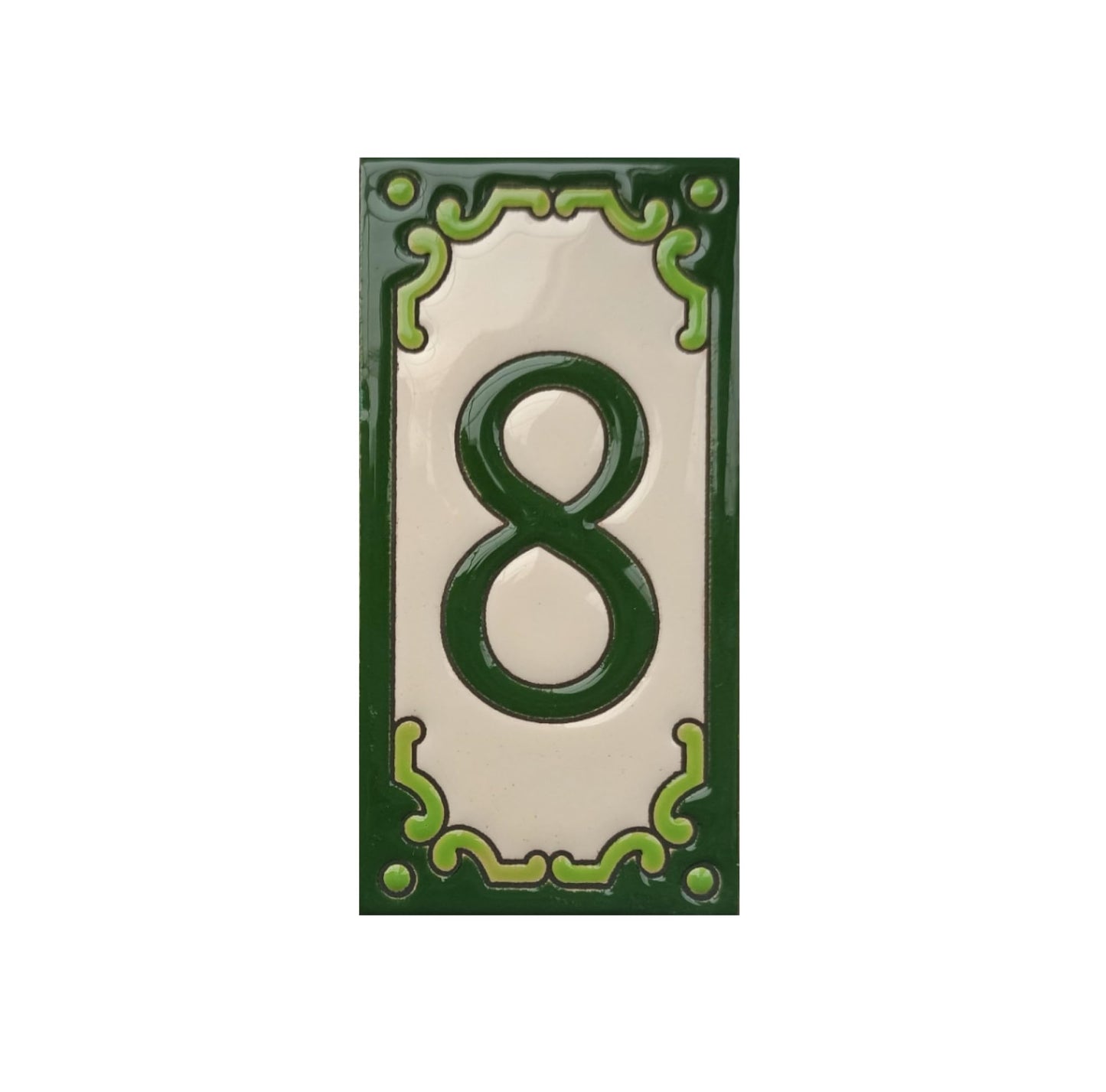 Hand-Painted Jacho Green House Number Tiles 11 x 5.5 cm