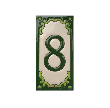 Hand-Painted Jacho Green House Number Tiles 11 x 5.5 cm
