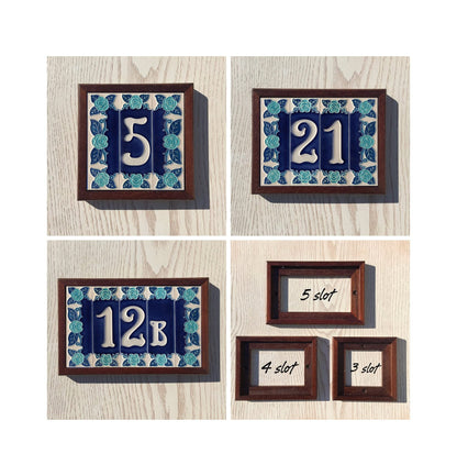 Italian Hand-painted Glow Dark Blue Rose Ceramic House Number Tiles 15 x 4.8 cm