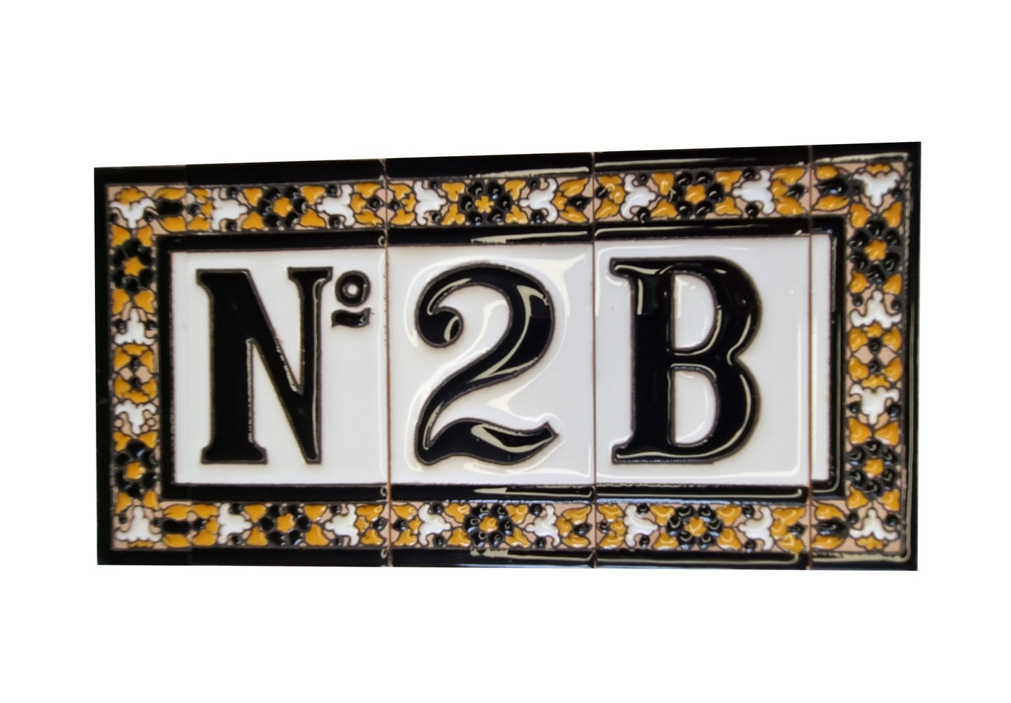 Hand-Painted Black Floral Ceramic Number Tiles 11 x 5.5cm with the option of Metal Filigree Frames