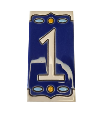 Hand-painted Nazari M-1 Ceramic House Number Tiies 11 x 5.5cm