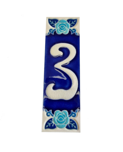 Italian Hand-painted Glow Dark Blue Rose Ceramic House Number Tiles 15 x 4.8 cm