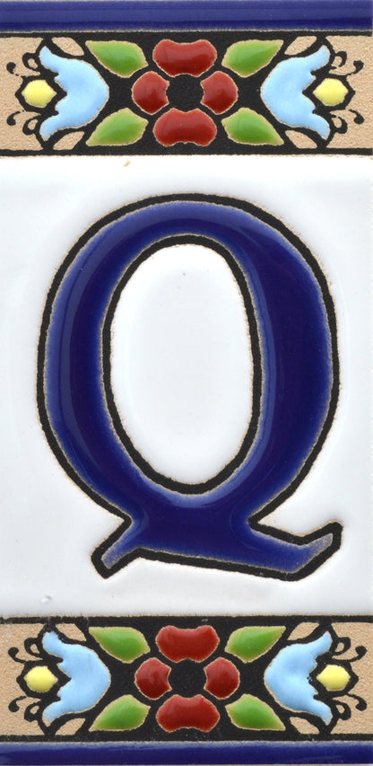 Hand-painted floral house number & letter tiles 2,87" x 1,38" 7.5 x 3.5 cm