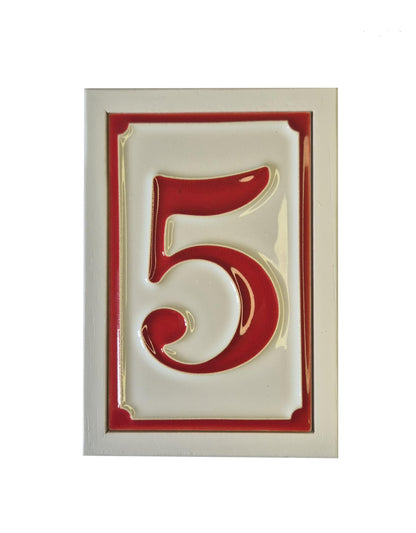 Italian hand-painted red ceramic house number tiles 11 x 7cm optional hardwood frames
