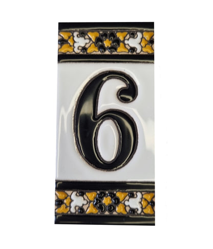 Hand-Painted Black Floral Ceramic Number Tiles 11 x 5.5cm with the option of Metal Filigree Frames