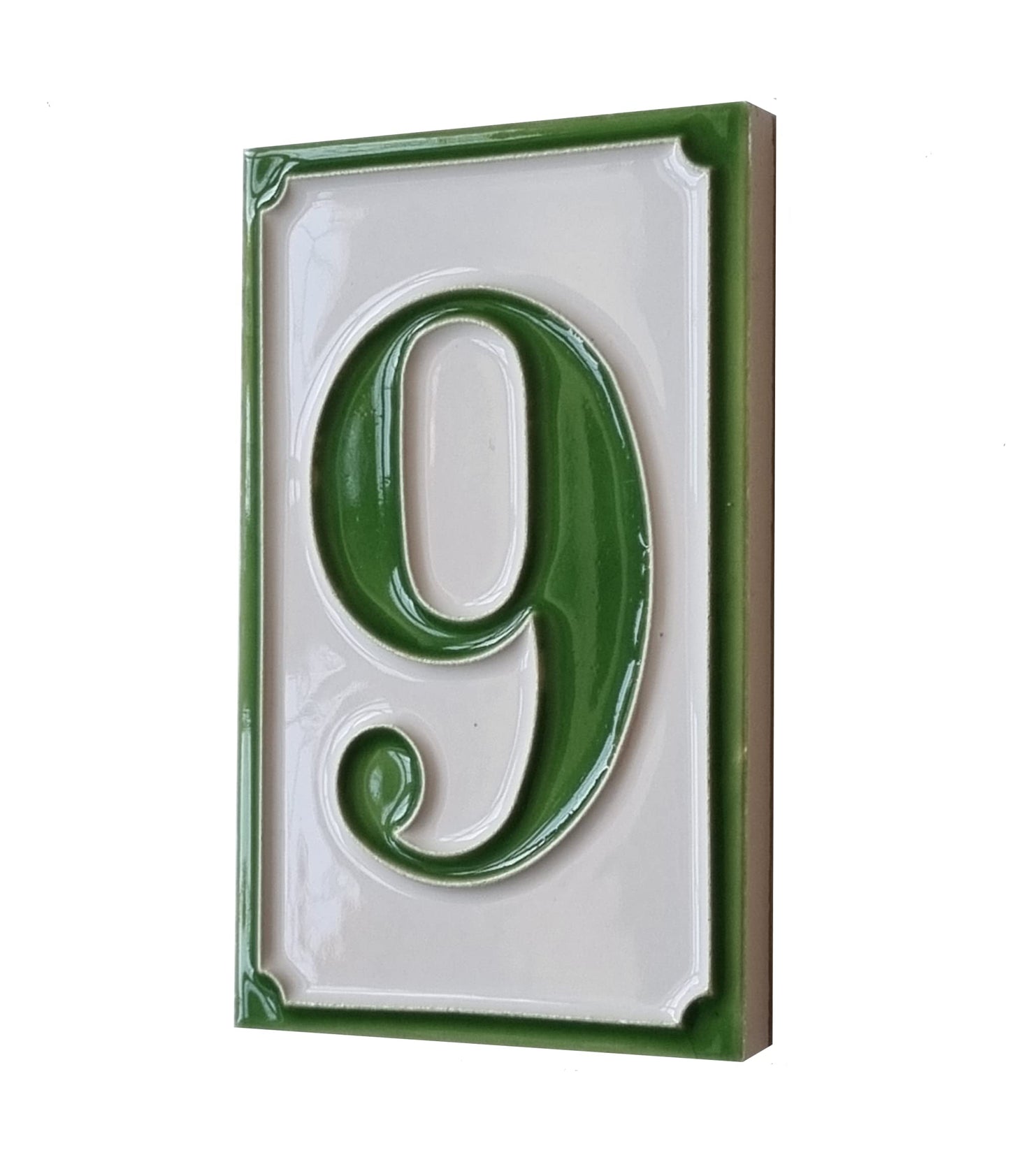 House Numbers Hand-painted Italian Ceramic Numbers Tiles Simple Green Design, Tile Size: 11cm x 7cm