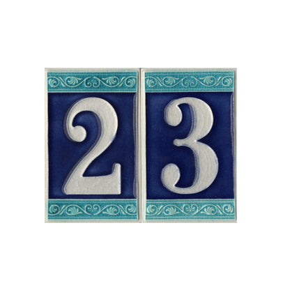 Hand-painted Italian Ceramic House Numbers Tiles | Roman Design | Tile Size: 11cm x 7cm