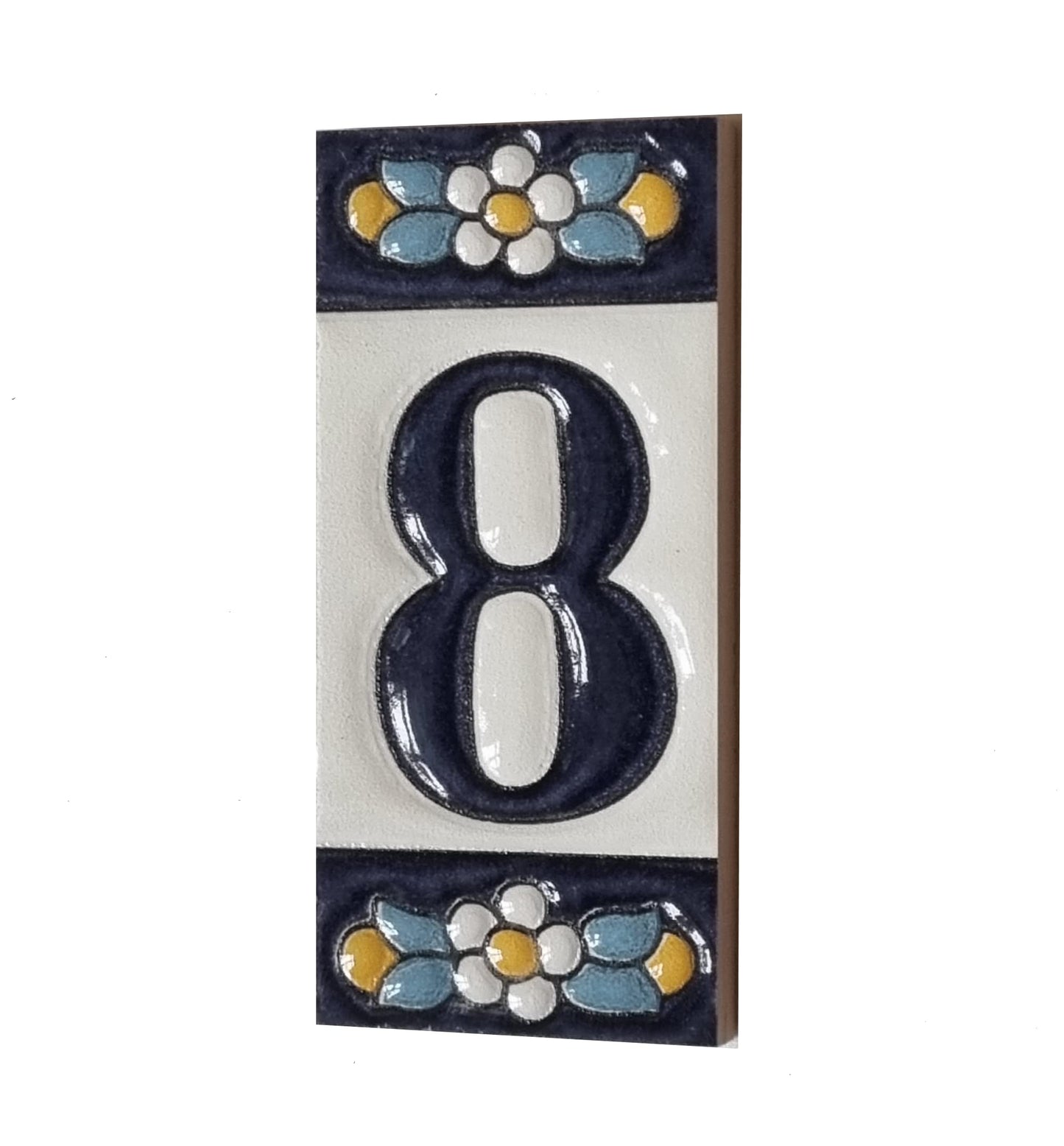 Ceramic House Tile Numbers & Letters, Blue Floral Design, 7.5cm x 3.5cm, 2 to 10 Frames
