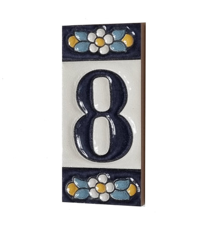 Ceramic House Tile Numbers & Letters, Blue Floral Design, 7.5cm x 3.5cm, 2 to 10 Frames