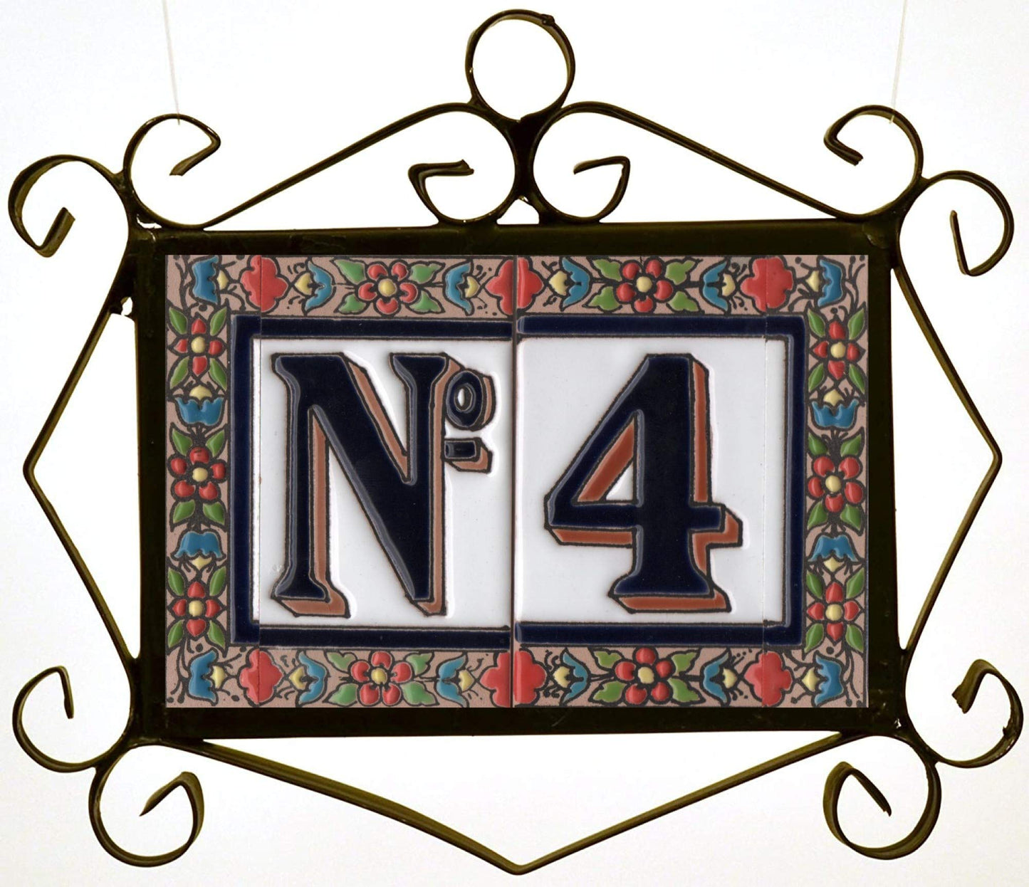 Hand-painted Ceramic Numbers & Letters Tiles Red Blue & Green Floral 11 x 5.5cm 2 to 7 Tile Frames