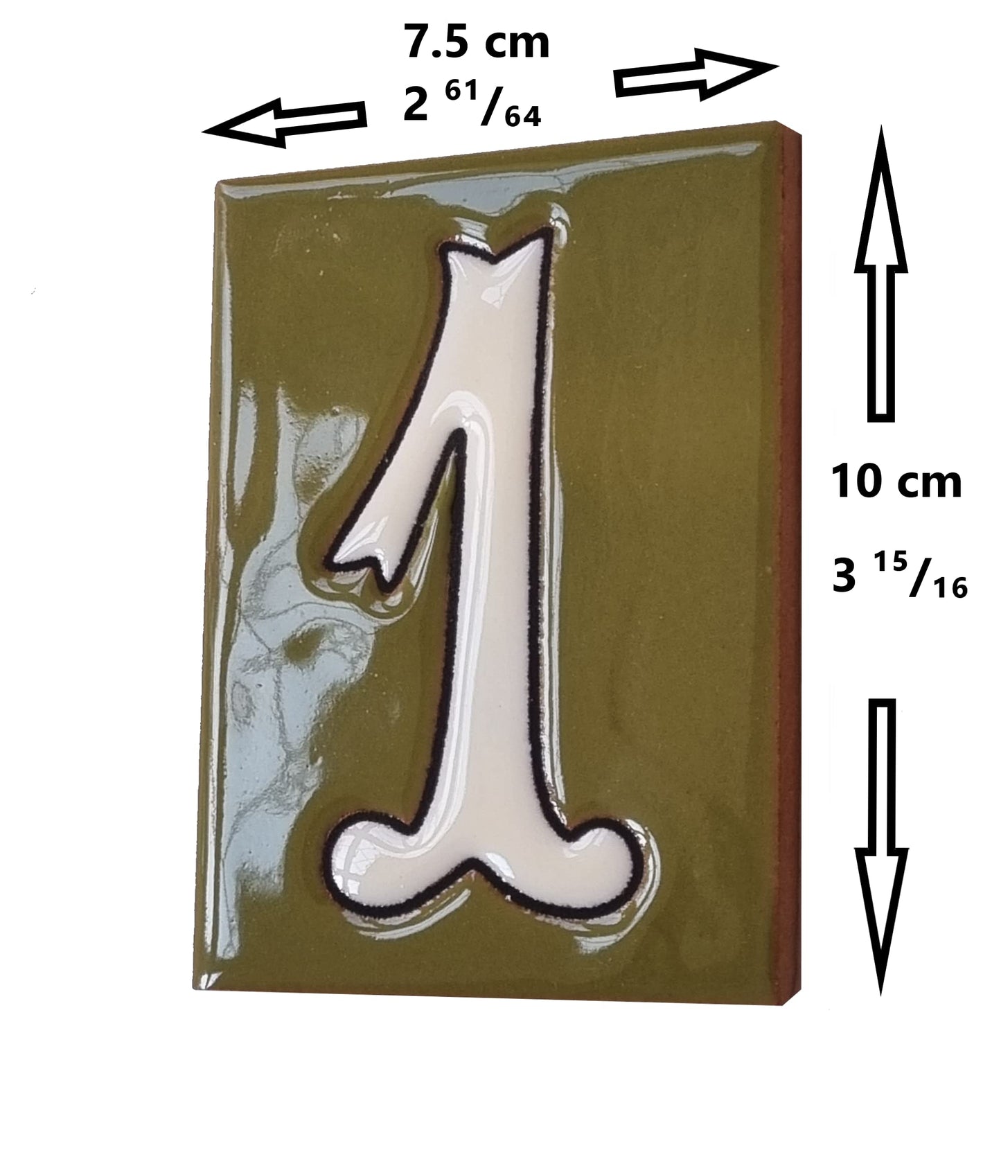 Hand-painted Costa Green Ceramic House Number Tiles 10 x 7.5cm