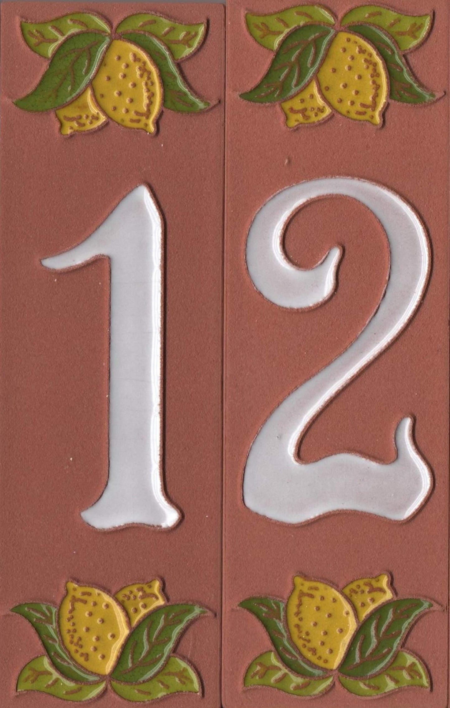 Terracotta Hand-painted Lemon Designed Ceramic House Number Tiles 15 x 4.8 cm