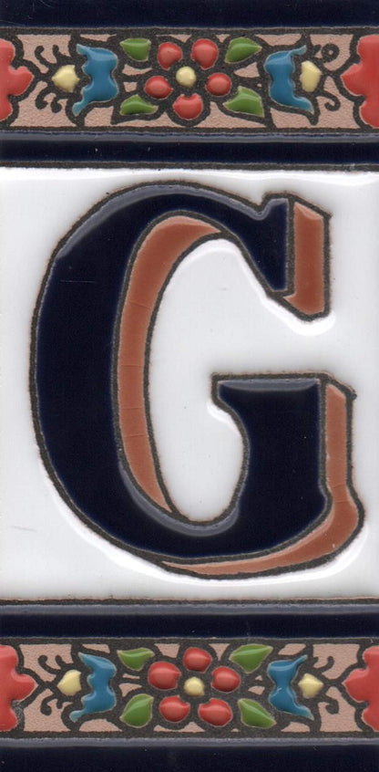 Hand-painted Ceramic Numbers & Letters Tiles Red Blue & Green Floral 11 x 5.5cm 2 to 7 Tile Frames