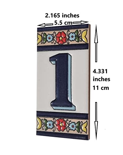 Altea Spanish Hand-painted Ceramic 11 x 5.5 cm or 2.165 x 4.331 inch House Number Tiles