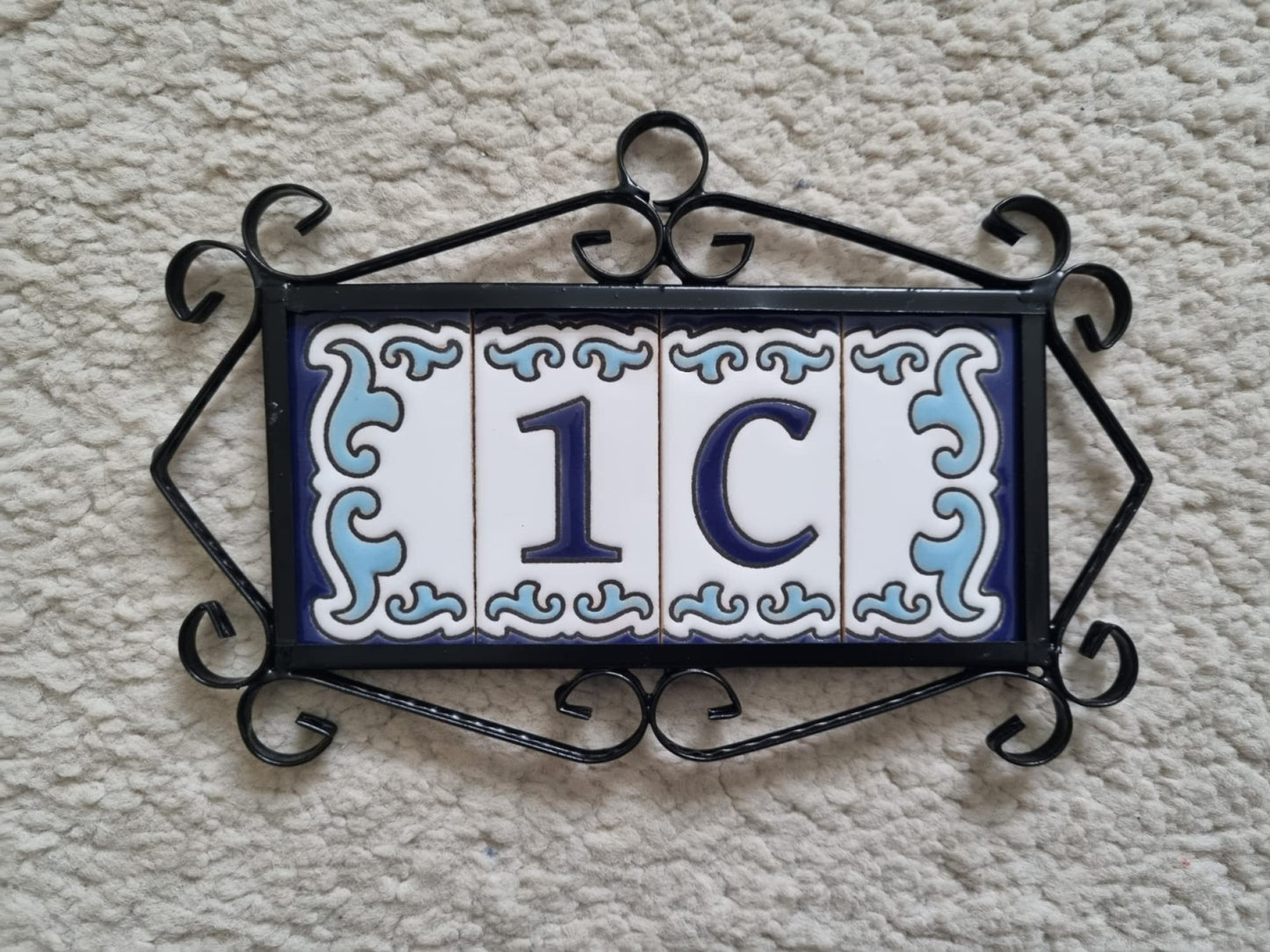 Blue & White Mini-house Ceramic Number Tiles 7.5 x 3.7cm | Optional frames | MD-04