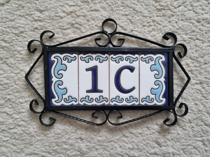 Blue & White Mini-house Ceramic Number Tiles 7.5 x 3.7cm | Optional frames | MD-04