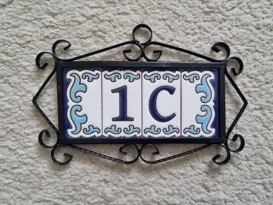 Blue & White Mini-house Ceramic Number Tiles 7.5 x 3.7cm | Optional frames | MD-04
