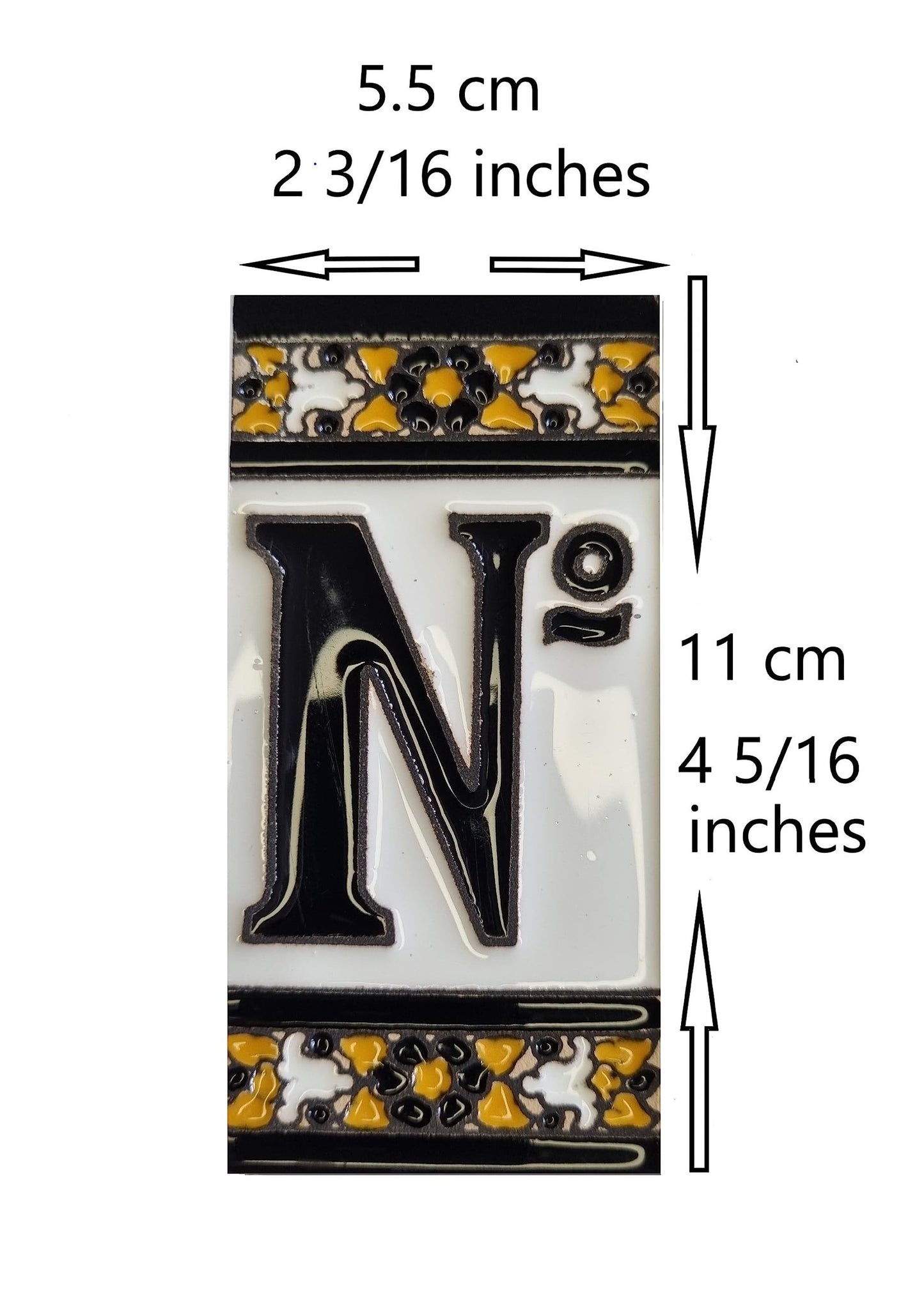 Hand-Painted Black Floral Ceramic Number Tiles 11 x 5.5cm with the option of Metal Filigree Frames