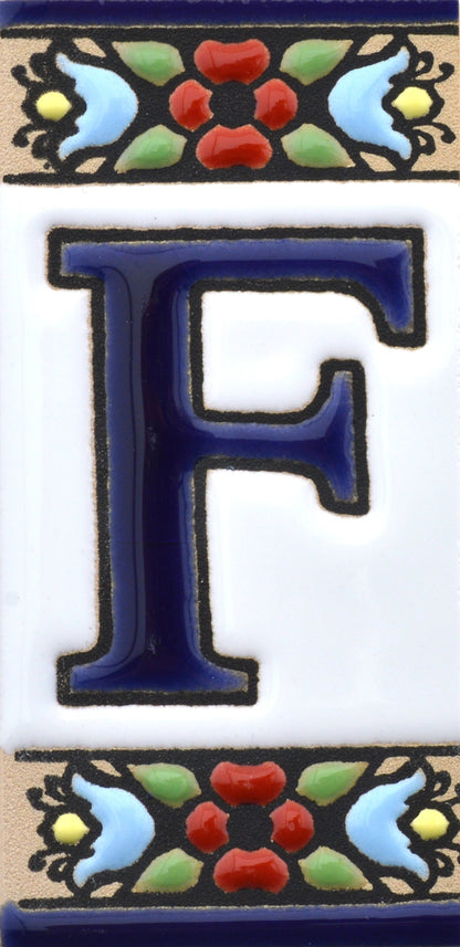 Hand-painted floral house number & letter tiles 2,87" x 1,38" 7.5 x 3.5 cm