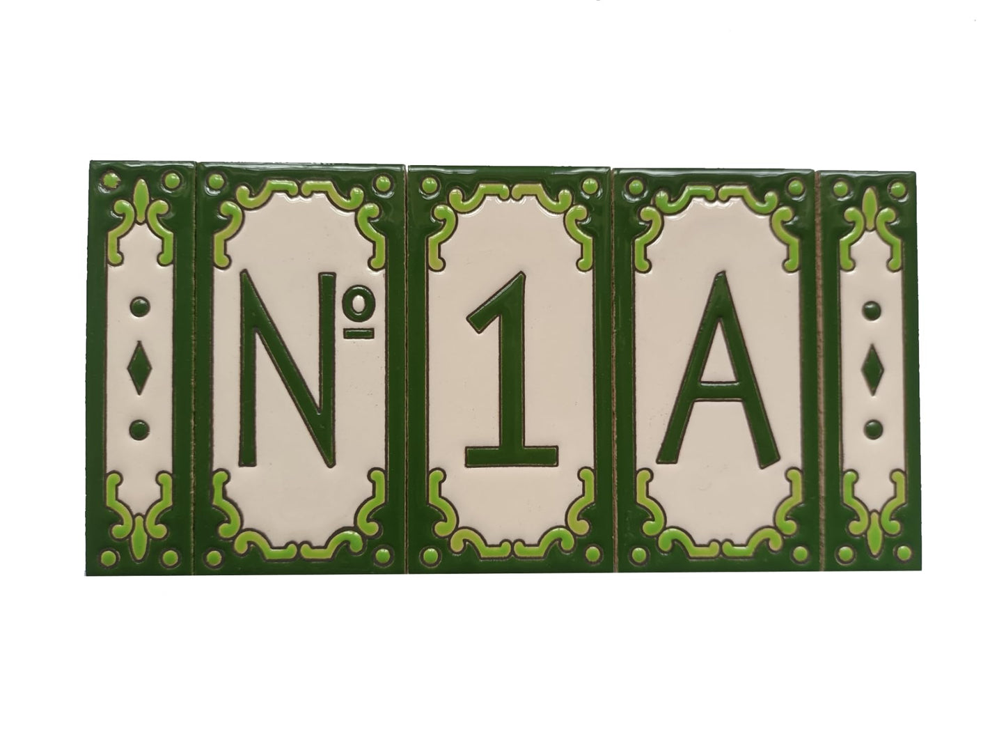 Hand-Painted Jacho Green House Number Tiles 11 x 5.5 cm