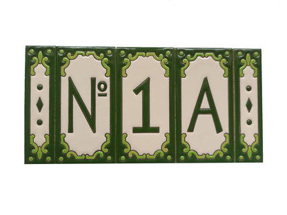 Hand-Painted Jacho Green House Number Tiles 11 x 5.5 cm