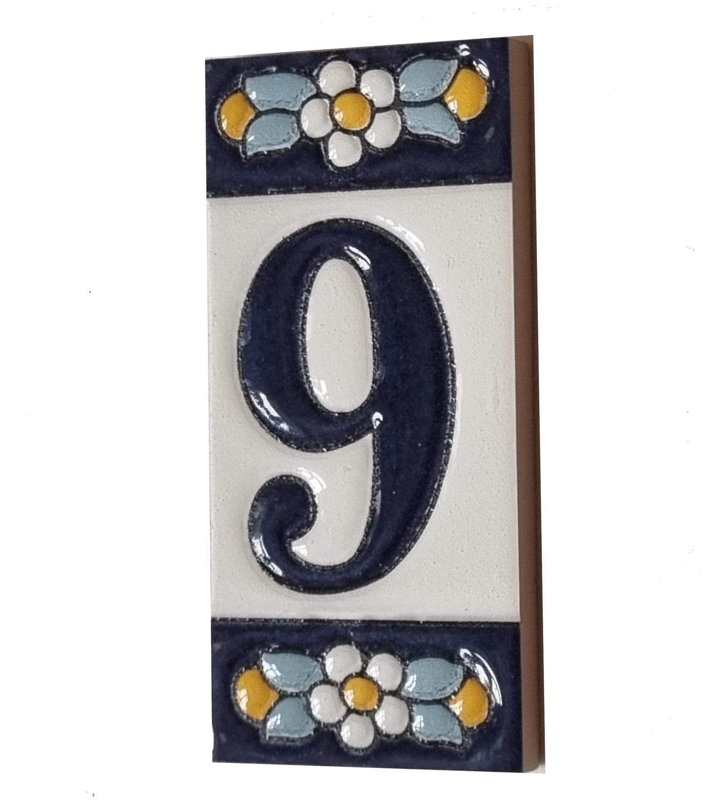 Ceramic House Tile Numbers & Letters, Blue Floral Design, 7.5cm x 3.5cm, 2 to 10 Frames