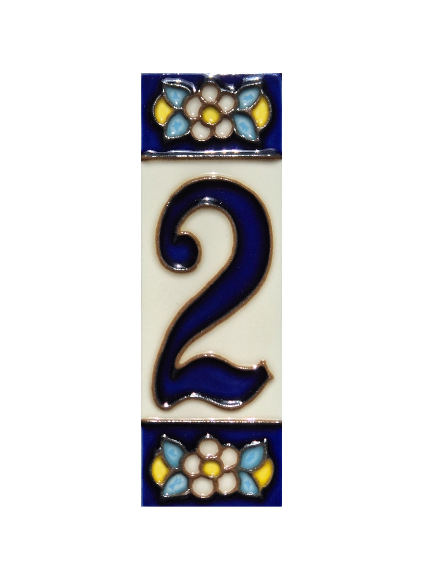 Blue Floral Ceramic House Number Tiles 10 x 3.3 cm