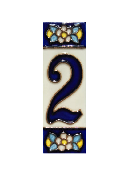Blue Floral Ceramic House Number Tiles 10 x 3.3 cm