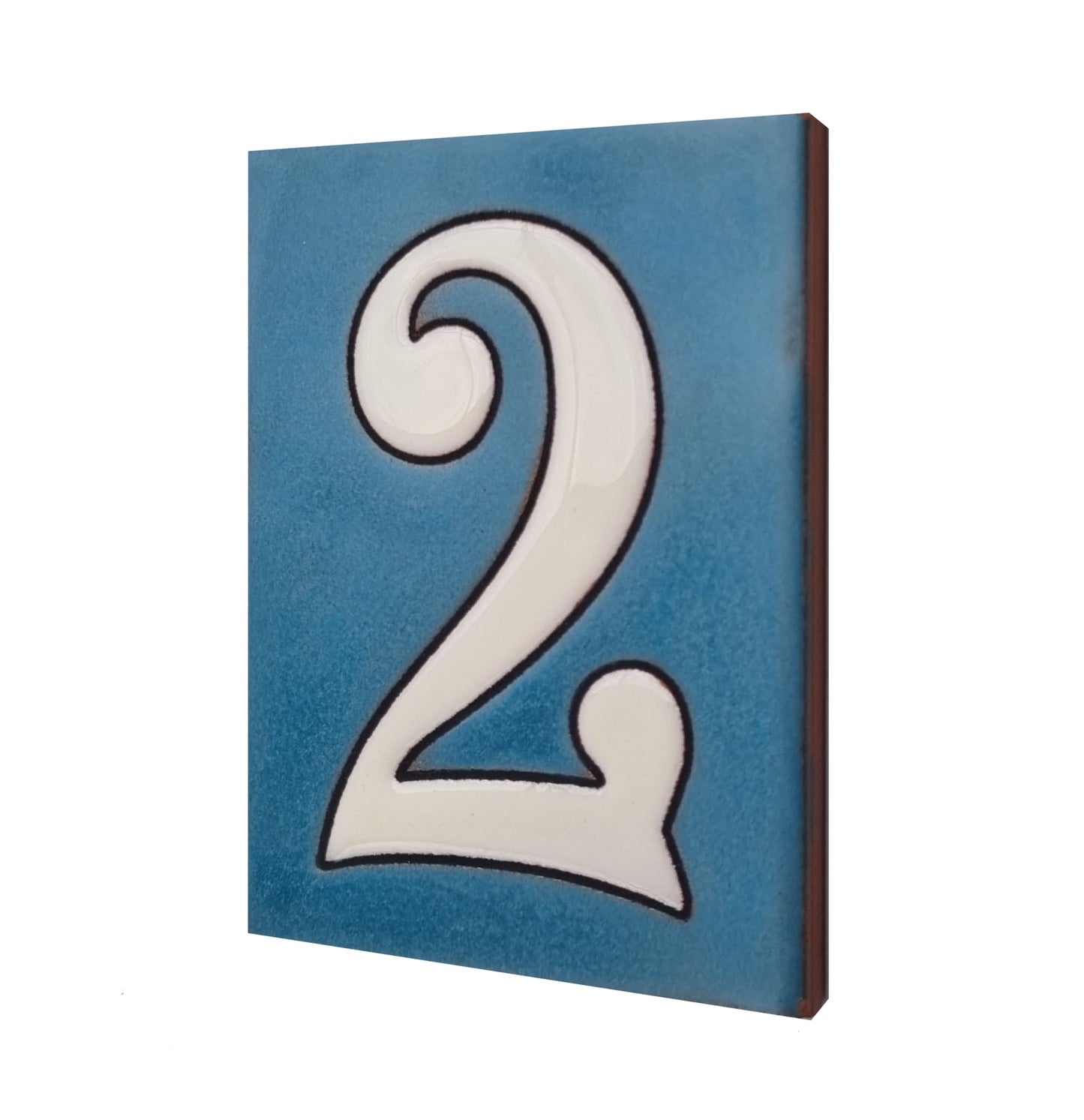 Hand-painted Matte Blue & White Ceramic House Number Tiles 10 x 7.5 cm