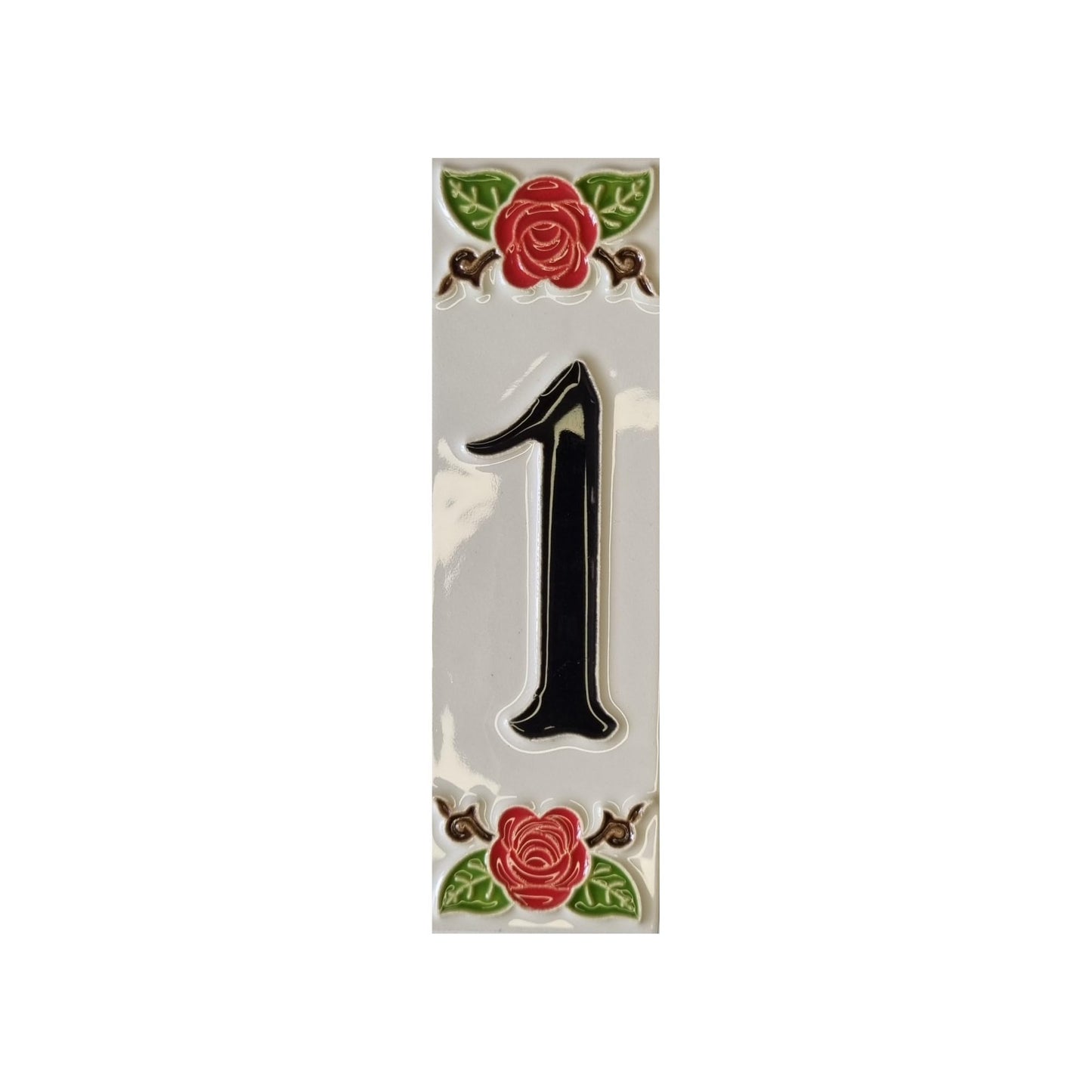 Hand-Painted Italian Ceramic Red Rose House Numbers 10 x 3.3 cm with Black Numbers