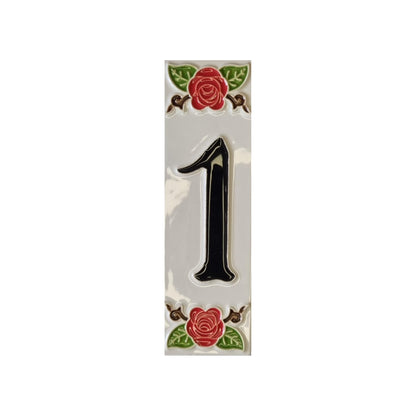 Hand-Painted Italian Ceramic Red Rose House Numbers 10 x 3.3 cm with Black Numbers