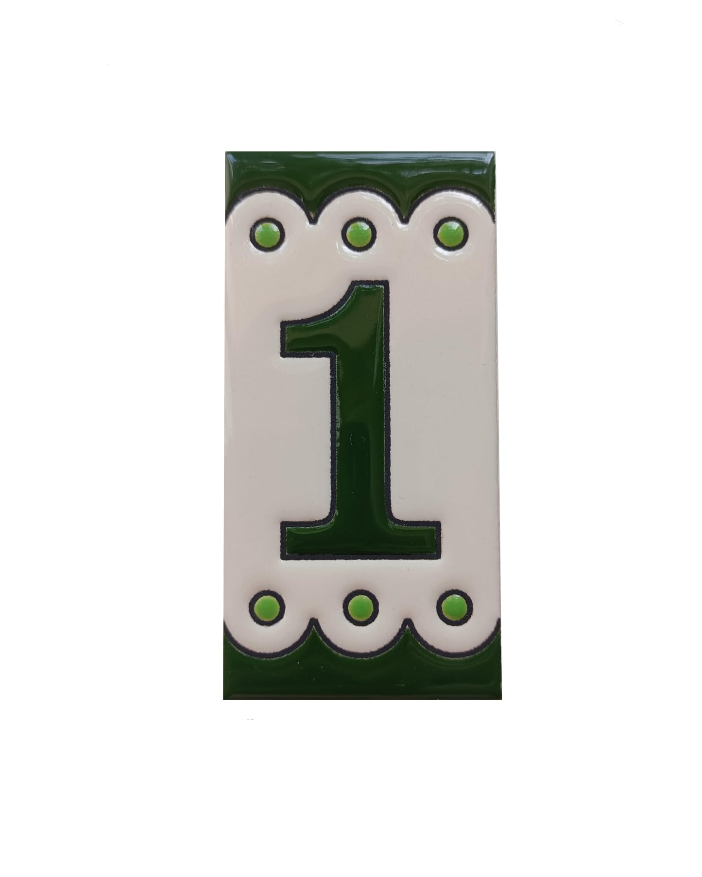 Hand-painted Soto Green Ceramic House Number Tiles 11 x 5.5 cm or 2.16 x 4.33"
