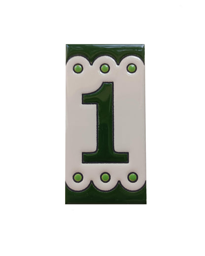 Hand-painted Soto Green Ceramic House Number Tiles 11 x 5.5 cm or 2.16 x 4.33"