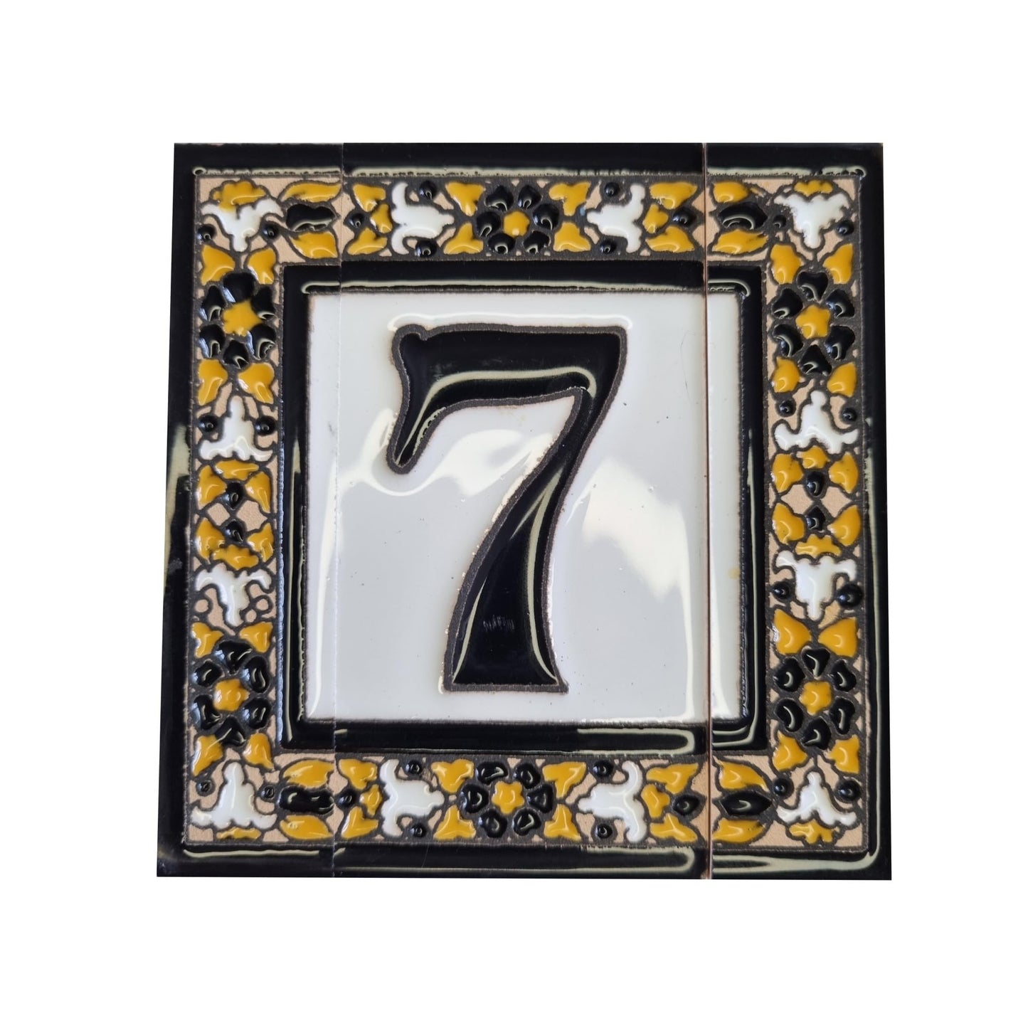 Hand-Painted Black Floral Ceramic Number Tiles 11 x 5.5cm with the option of Metal Filigree Frames