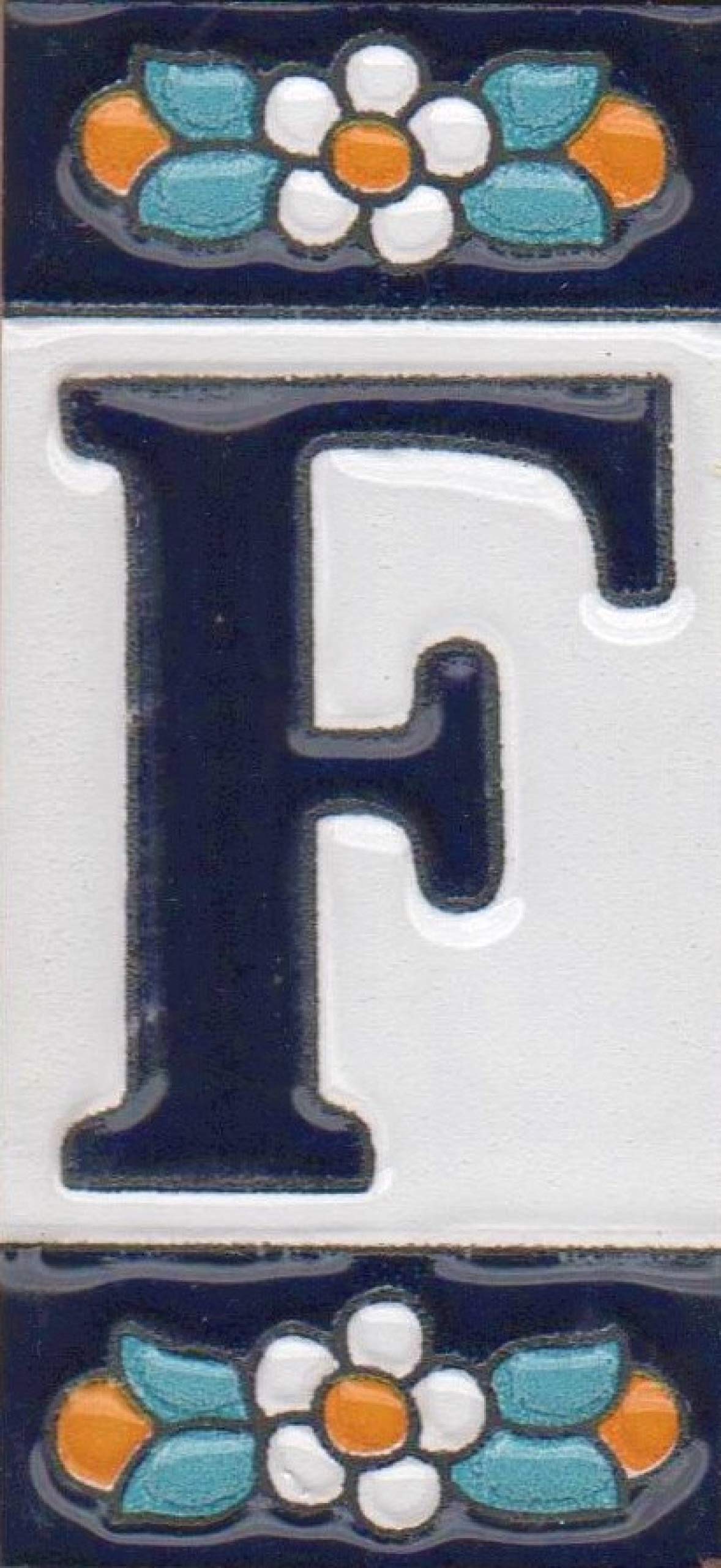 Ceramic House Tile Numbers & Letters, Blue Floral Design, 7.5cm x 3.5cm, 2 to 10 Frames