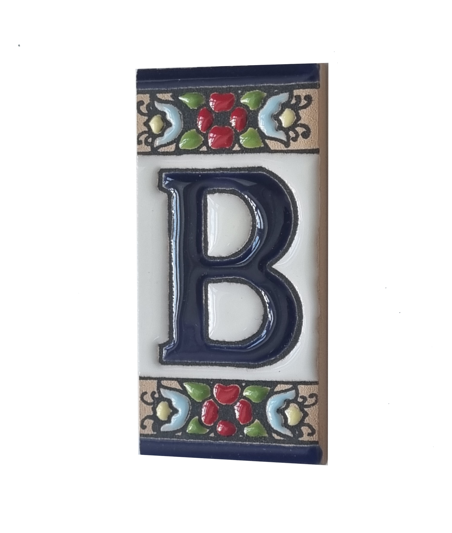 Hand-painted mini-cherry house number & letter tiles 7.5 x 3.5 cm