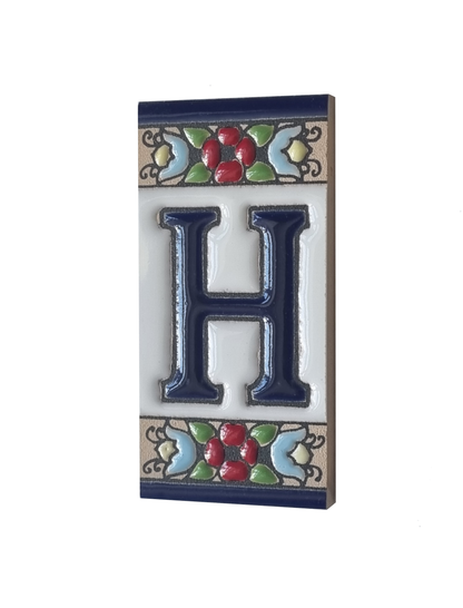 Hand-painted mini-cherry house number & letter tiles 7.5 x 3.5 cm