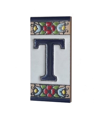 Hand-painted mini-cherry house number & letter tiles 7.5 x 3.5 cm