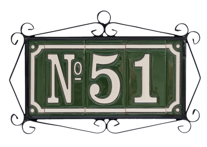Hand-Painted Green French Ceramic House Number Tiles 11 x 5.5cm