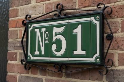Decorative house number sign with 'No. 51' on a white background