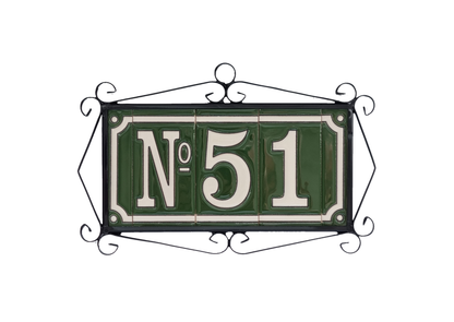 Hand-Painted Green French Ceramic House Number Tiles 11 x 5.5cm