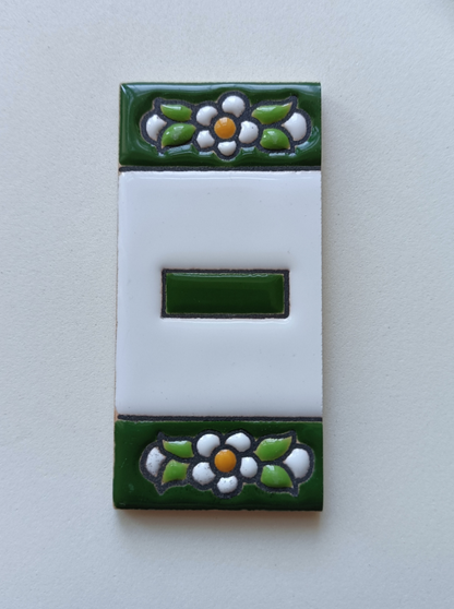 Spanish Ceramic Floral Green Mini House Number Tiles 7.5 x 3.5cm & Metal Filigree Frames