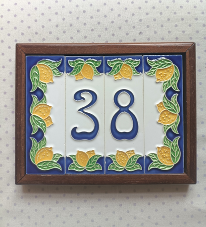 Hand-painted Italian Lemon Ceramic House Number Tiles 15 x 4.8 cm
