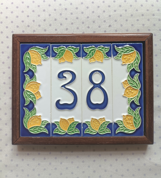 Hand-painted Italian Lemon Ceramic House Number Tiles 15 x 4.8 cm