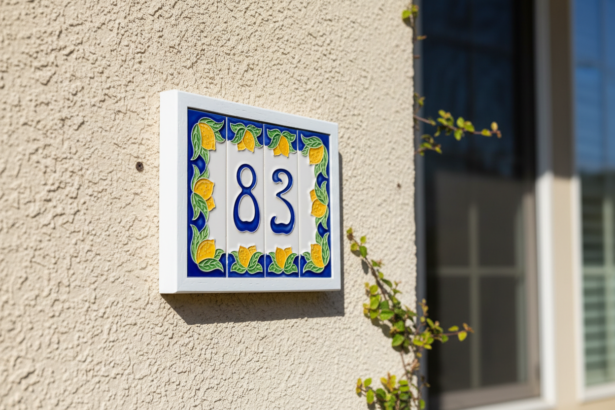 Italian hand-painted ceramic lemon house number tiles